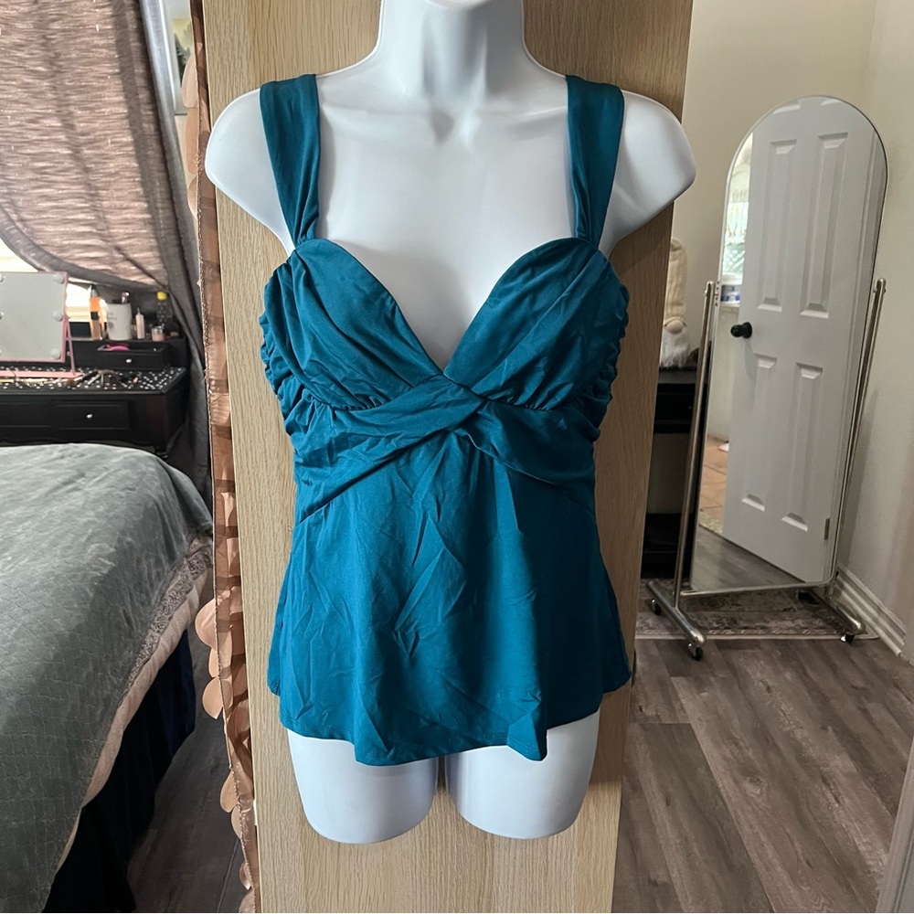 Fredericks of Hollywood Teal Blue Ruched Sweetheart Neckline Camisole Top Medium